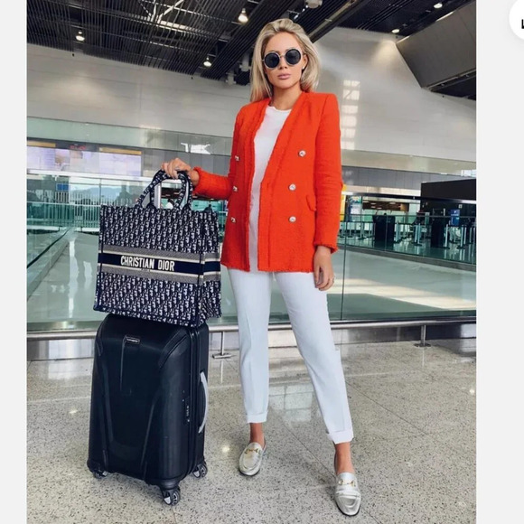 Zara Rhinestone  Jewel Button Blazer & Skirt Set Orange Size Medium Blogger Fav - Picture 4 of 16